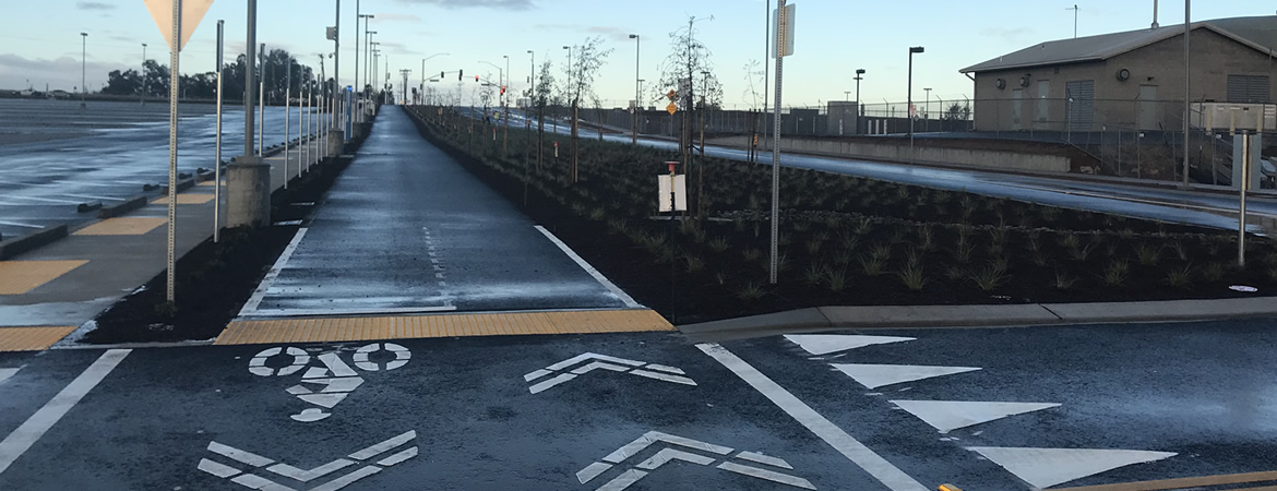 Bike trail at the entrance to campus